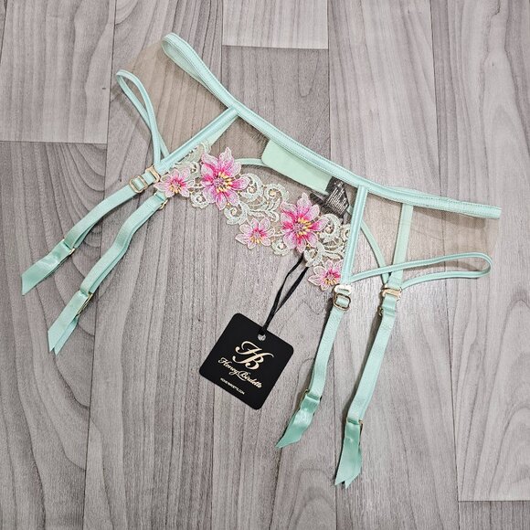 Honey Birdette Other - Honey Birdette Amelie Mint Floral Garter Belt Suspender Size L